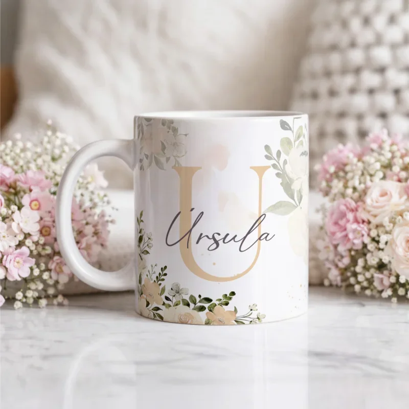 Caneca Alfabeto Floral A a Z