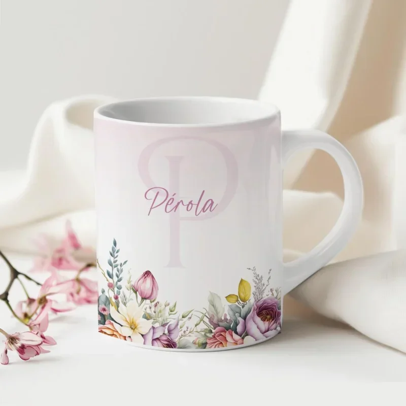 Caneca Alfabeto Floral A a Z V4