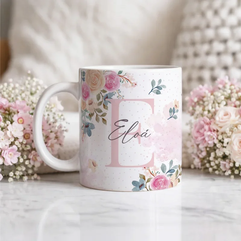 Caneca Alfabeto Floral A a Z