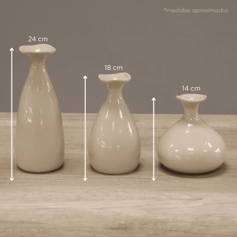 Trio de Vasos Porto em Cerâmica · Off-white