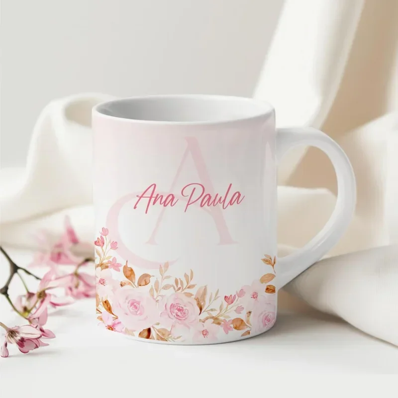 Caneca Alfabeto Floral A a Z V4