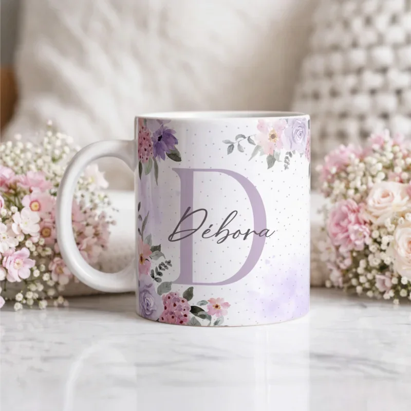 Caneca Alfabeto Floral A a Z