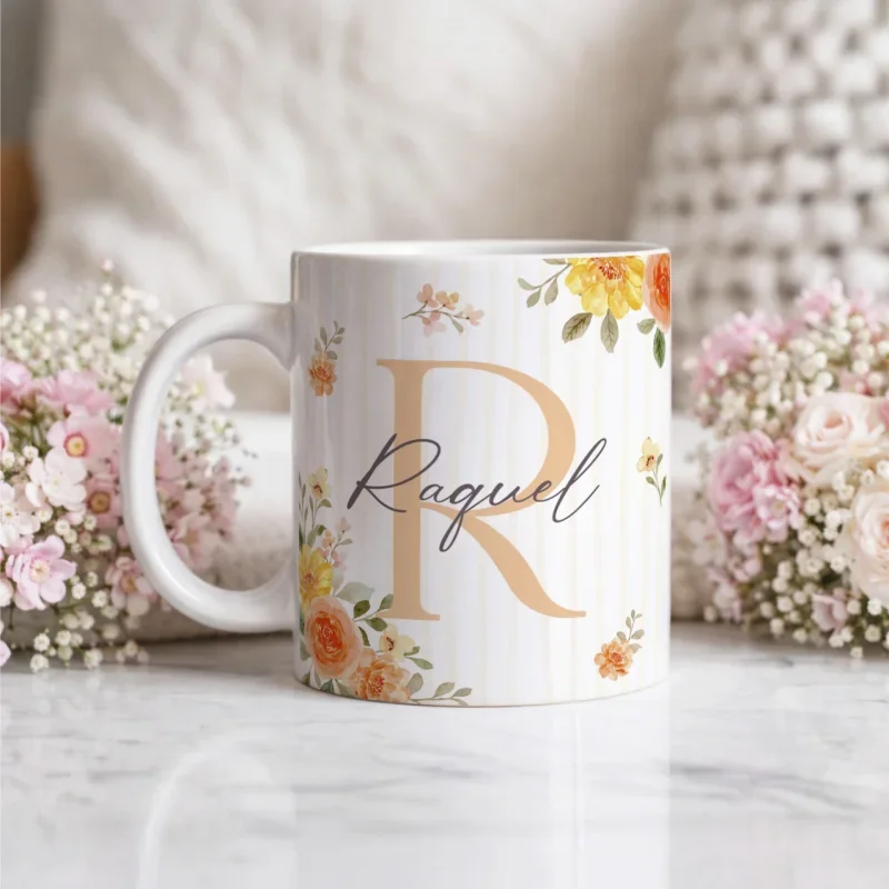 Caneca Alfabeto Floral A a Z