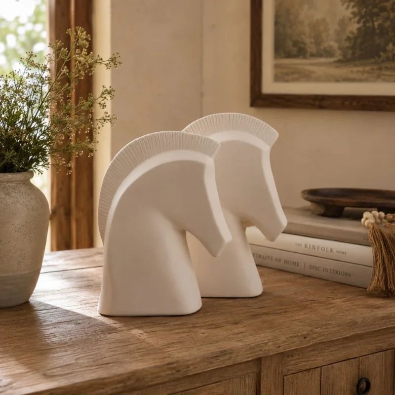 Cavalo Decorativo em Cerâmica Off-white · P