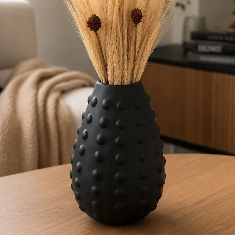 Vaso de Cerâmica com Trigo · Preto