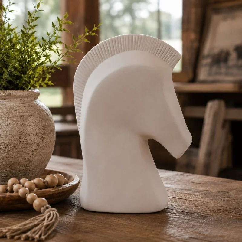 Cavalo Decorativo em Cerâmica Off-white · P