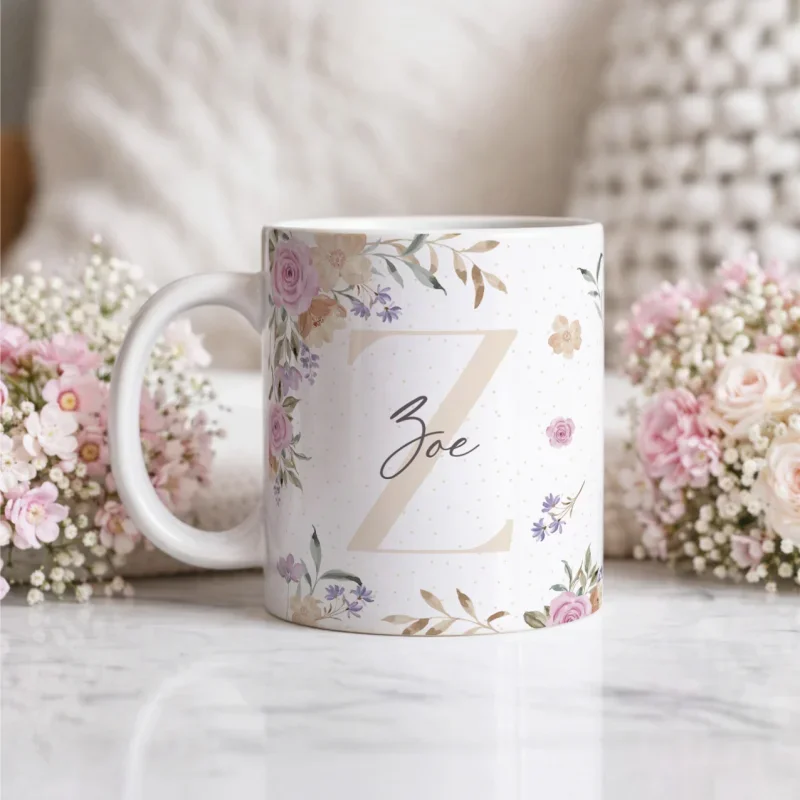 Caneca Alfabeto Floral A a Z